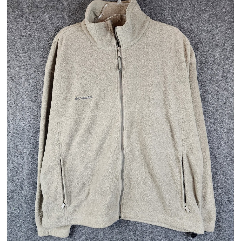 Columbia Fleece Jacket Mens 2X Steens Mountain Tan Full Zip Pockets EUC